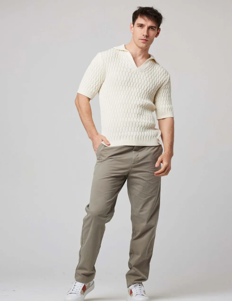 Pure Cotton Cable Knitted Polo Shirt
