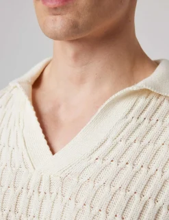 Pure Cotton Cable Knitted Polo Shirt