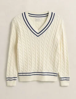 Pure Cotton Cable V-Neck Jumper