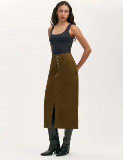 Pure Cotton Canvas Midi A-Line Skirt