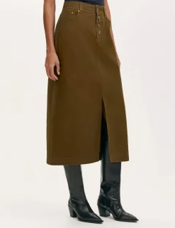 Pure Cotton Canvas Midi A-Line Skirt