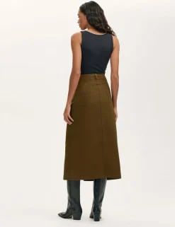 Pure Cotton Canvas Midi A-Line Skirt
