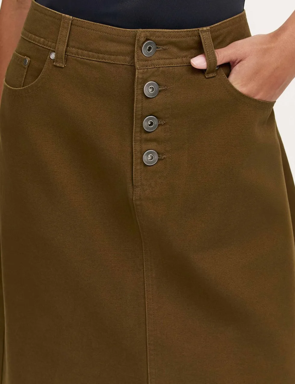 Pure Cotton Canvas Midi A-Line Skirt