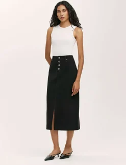 Pure Cotton Canvas Midi A-Line Skirt