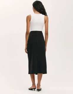 Pure Cotton Canvas Midi A-Line Skirt