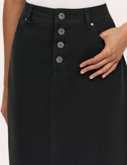 Pure Cotton Canvas Midi A-Line Skirt