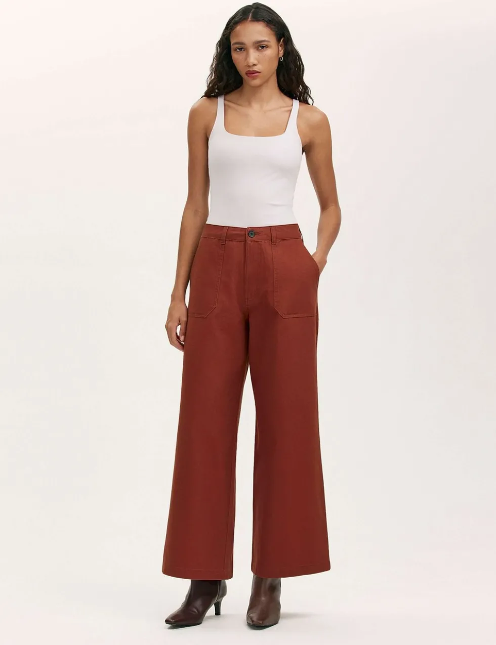 Pure Cotton Canvas Wide Leg Trousers