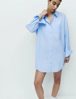 Pure Cotton Chambray Collared Nightshirt