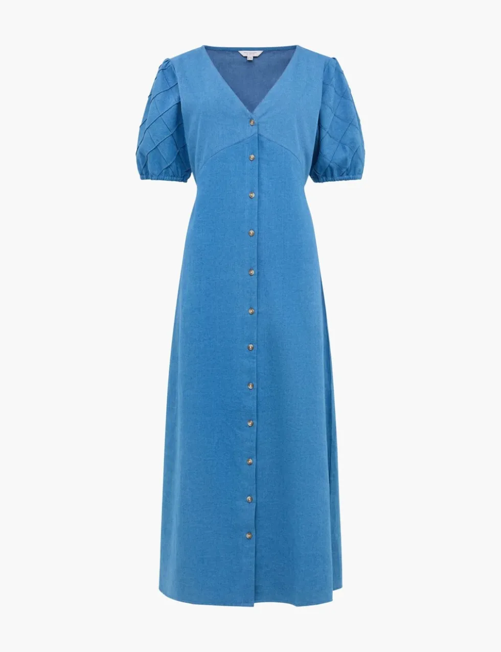 Pure Cotton Chambray Puff Sleeve Midi Dress