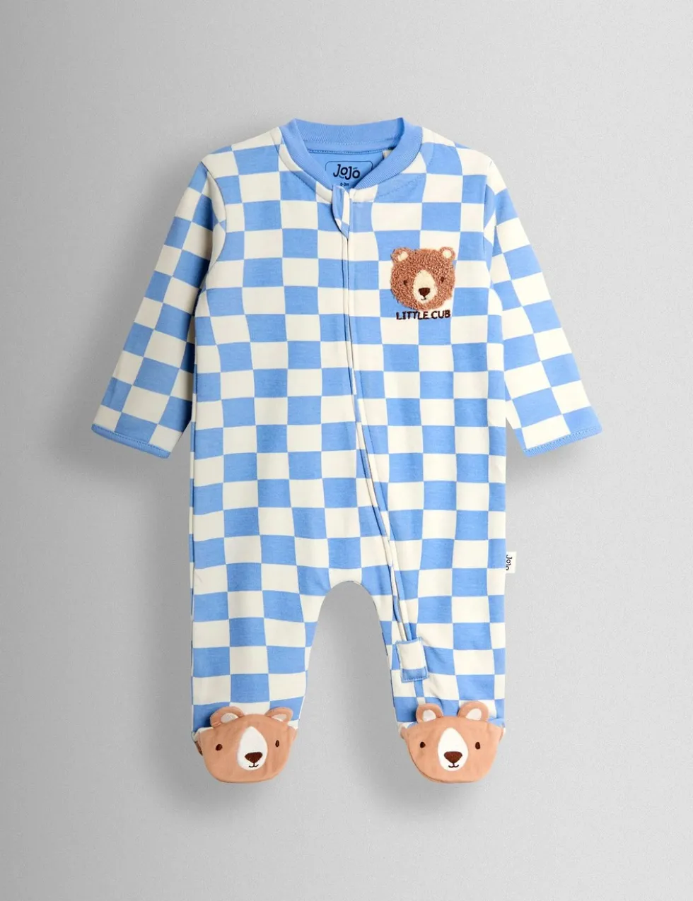 Pure Cotton Checked Bear Sleepsuit (7lbs-18 Mths)