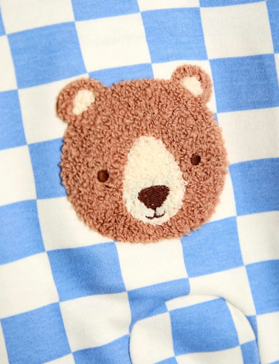Pure Cotton Checked Bear Sleepsuit (7lbs-18 Mths)