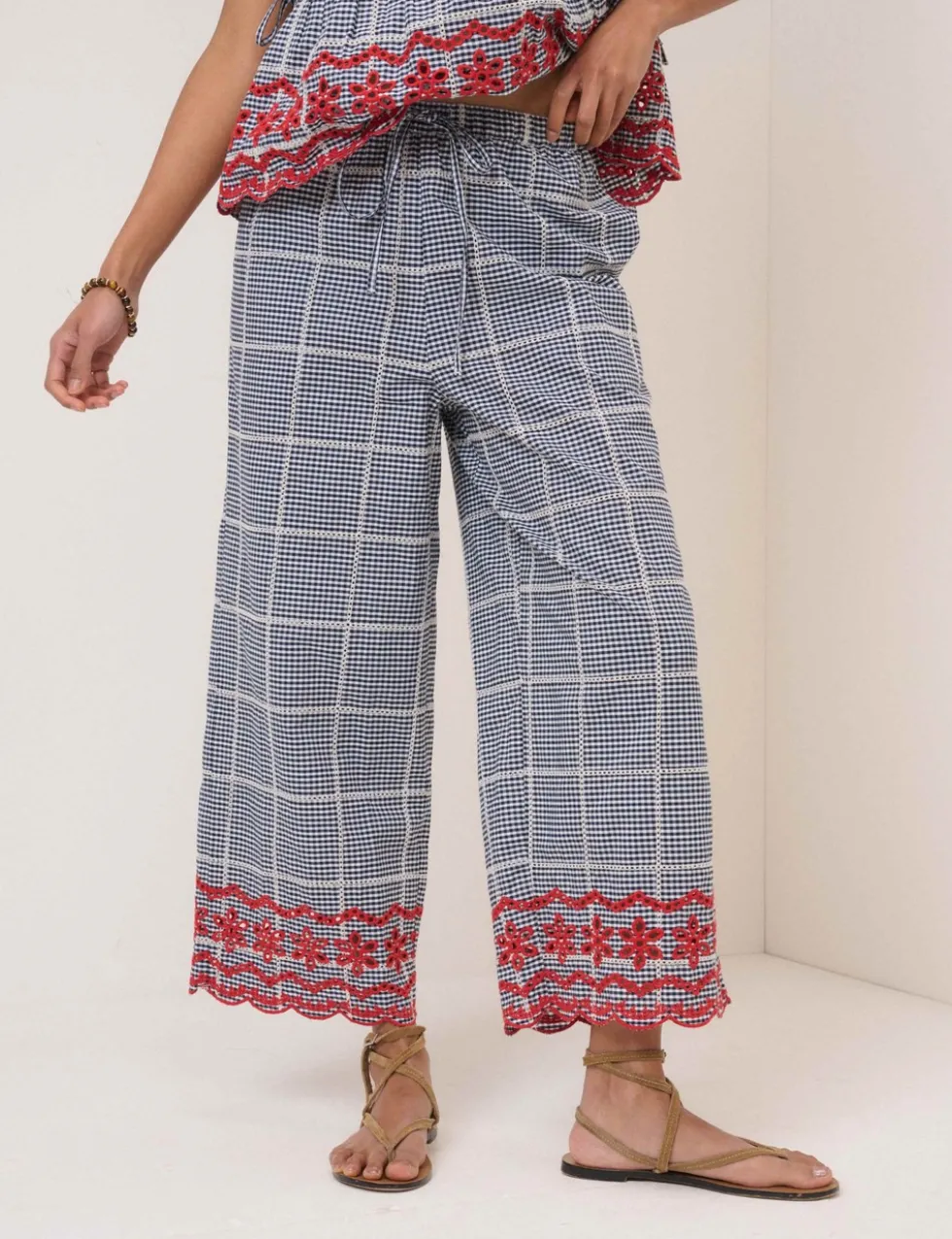 Pure Cotton Checked Cropped Trousers