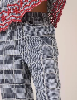 Pure Cotton Checked Cropped Trousers