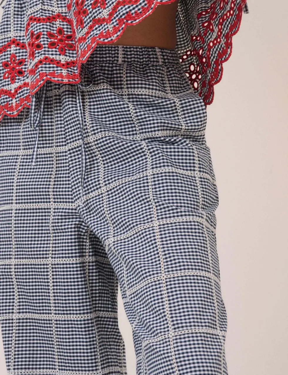 Pure Cotton Checked Cropped Trousers