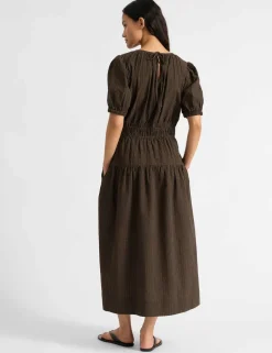 Pure Cotton Checked Midi Smock Dress