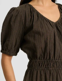 Pure Cotton Checked Midi Smock Dress