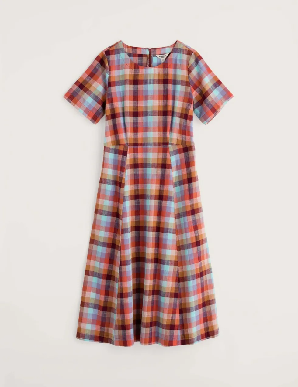 Pure Cotton Checked Midi Waisted Dress