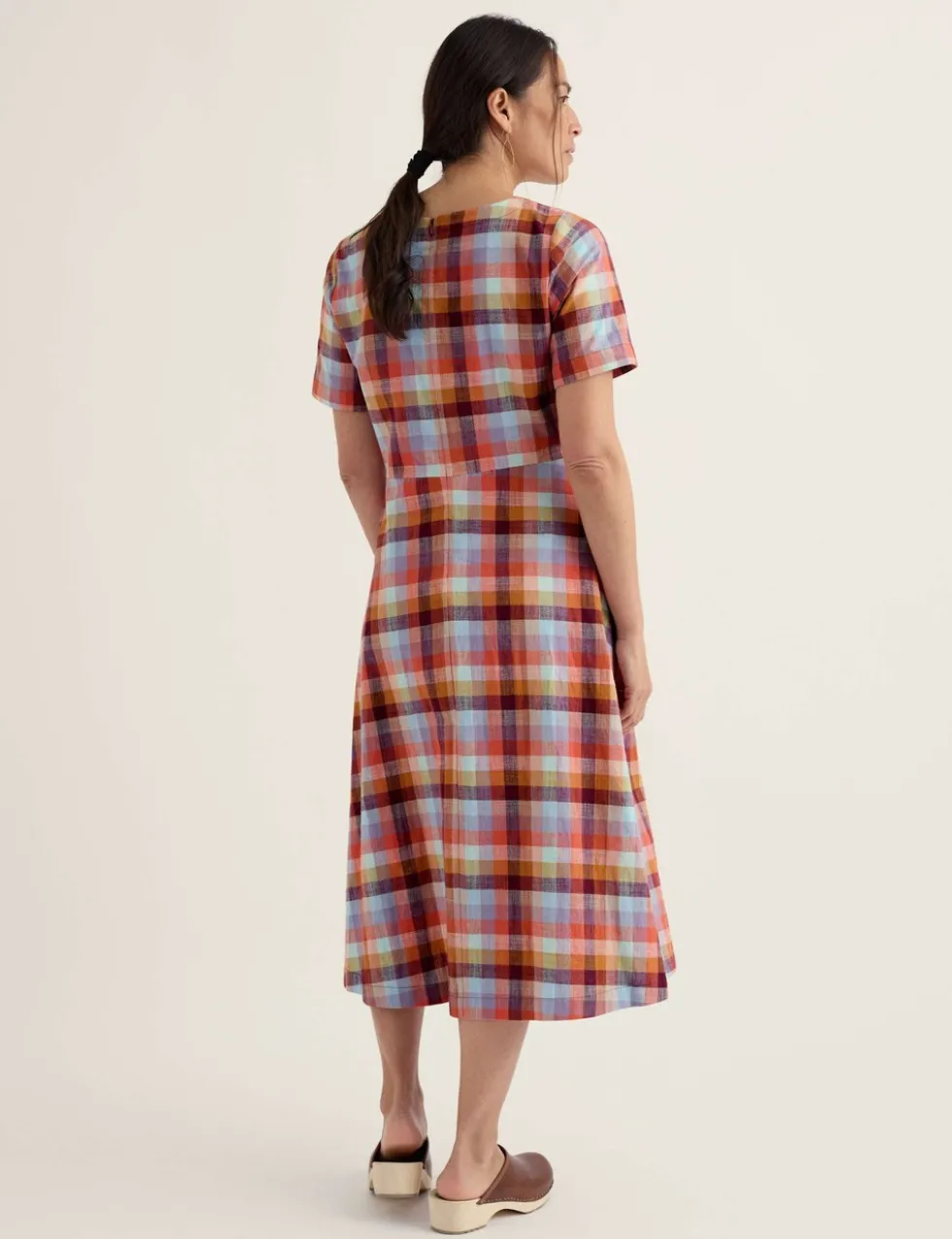 Pure Cotton Checked Midi Waisted Dress