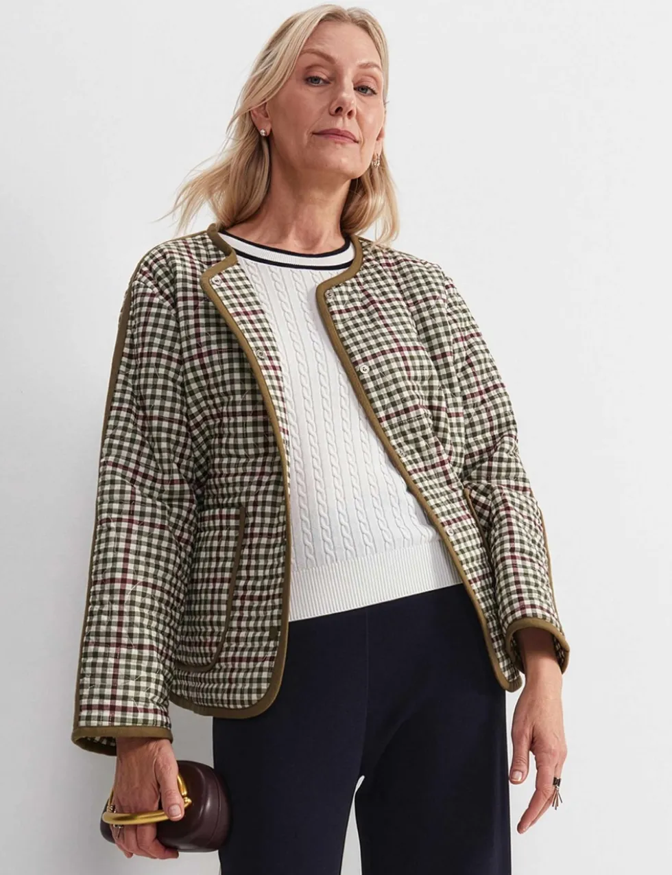 Pure Cotton Checked Quilted Relaxed Jacket