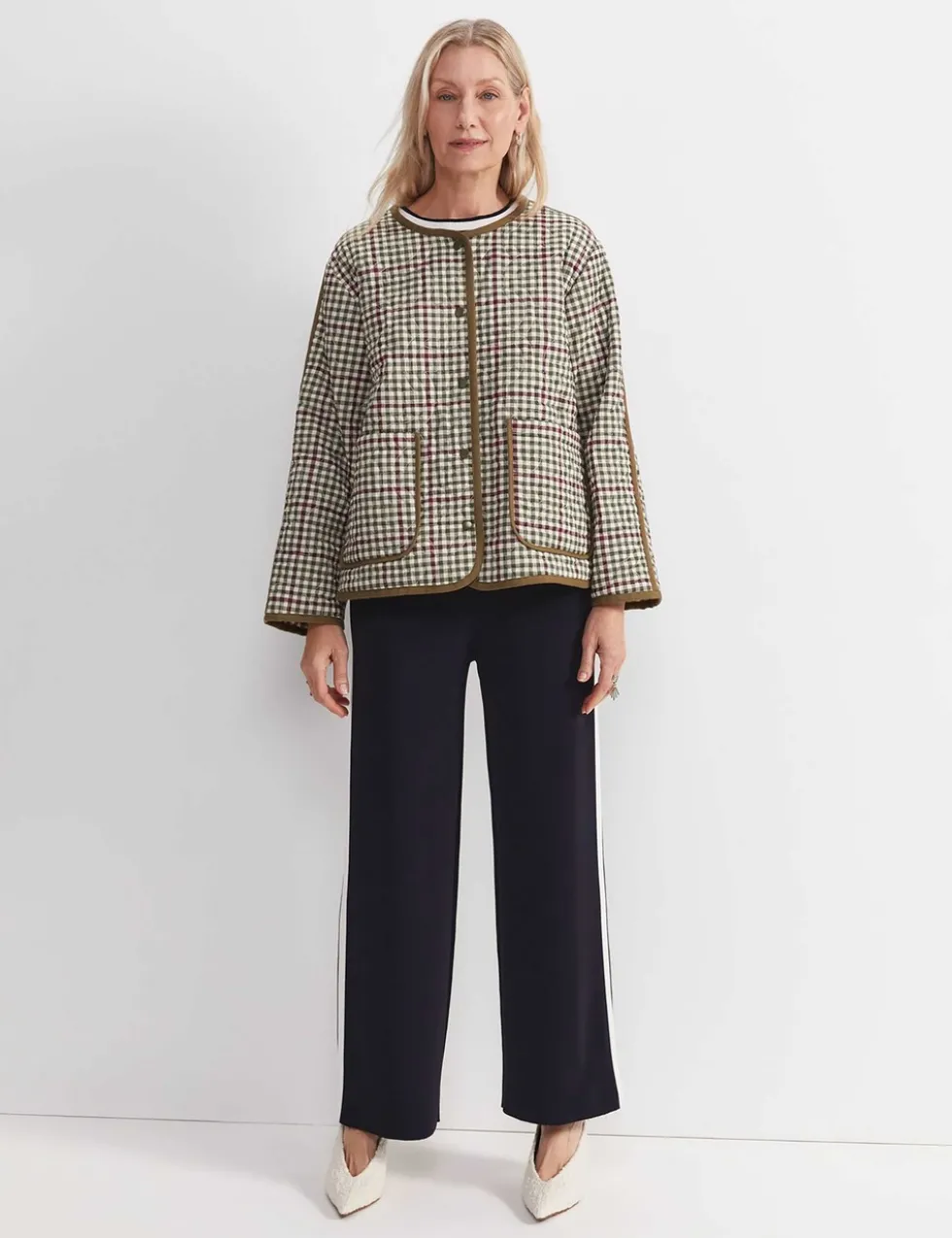 Pure Cotton Checked Quilted Relaxed Jacket