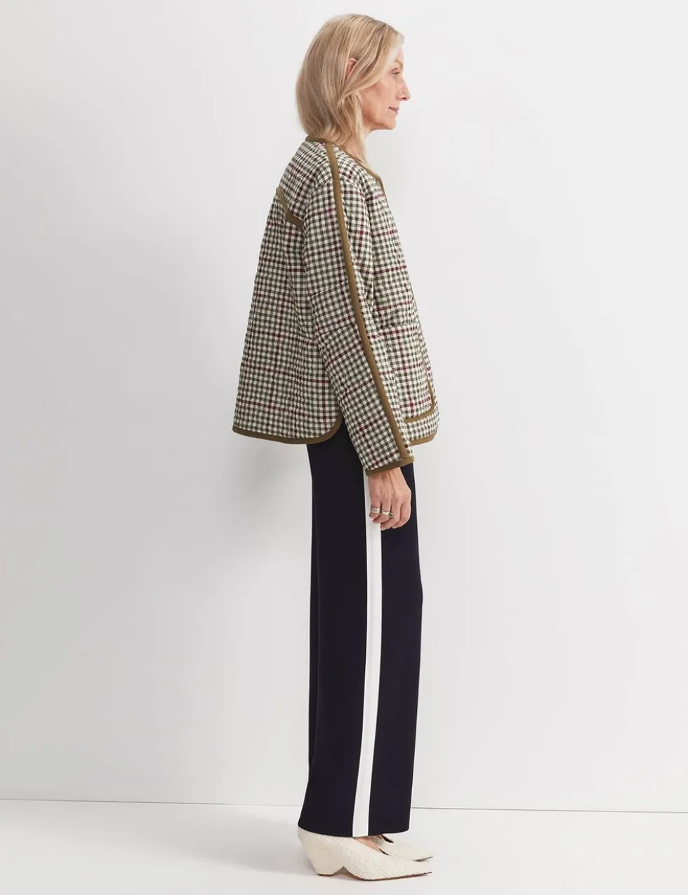 Pure Cotton Checked Quilted Relaxed Jacket