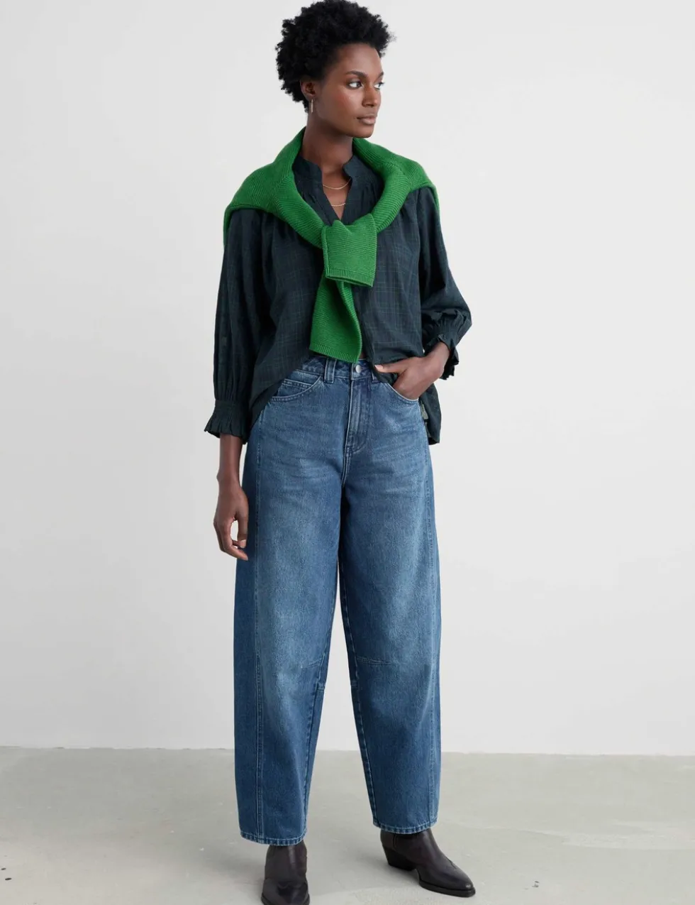 Pure Cotton Checked Relaxed Blouse