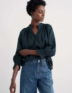 Pure Cotton Checked Relaxed Blouse