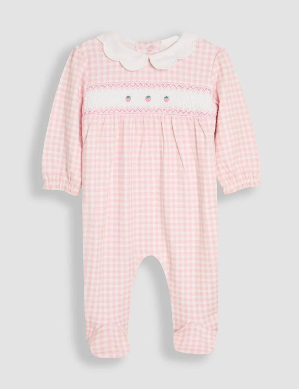 Pure Cotton Checked Strawberry Sleepsuit (0-12 Mths)