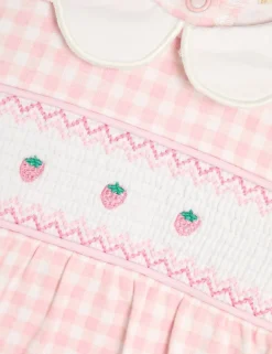 Pure Cotton Checked Strawberry Sleepsuit (0-12 Mths)