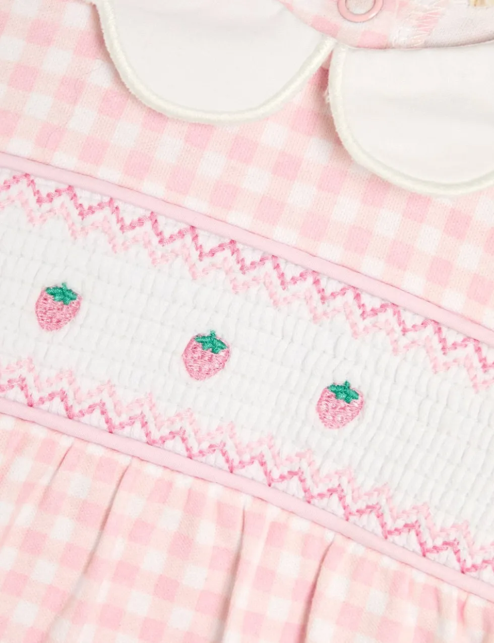 Pure Cotton Checked Strawberry Sleepsuit (0-12 Mths)