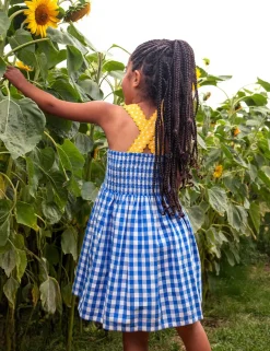 Pure Cotton Checked Sunflower Dress (1-10 Yrs)