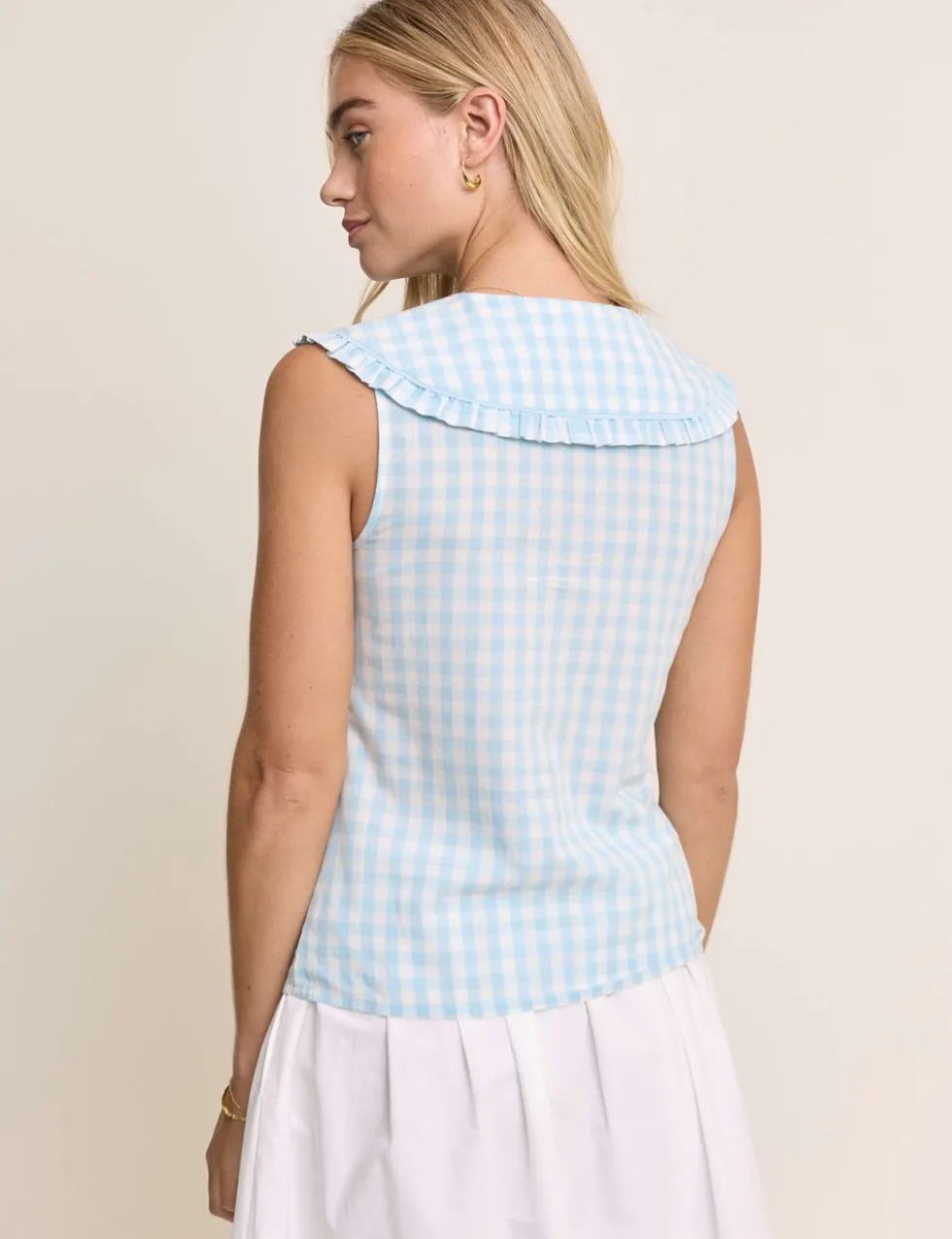 Pure Cotton Checked Tie Neck Blouse