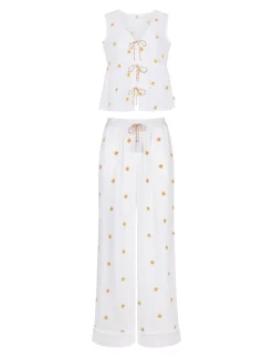 Pure Cotton Cheesecloth Embroidered Lounge Set