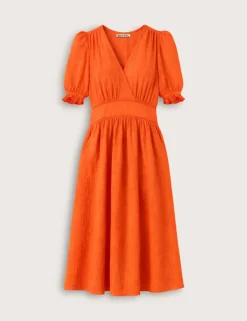 Pure Cotton Cheesecloth V-Neck Midi Dress