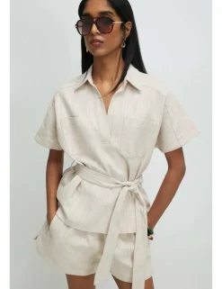 Pure Cotton Collared Belted Blouse