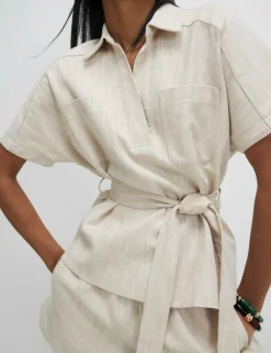 Pure Cotton Collared Belted Blouse