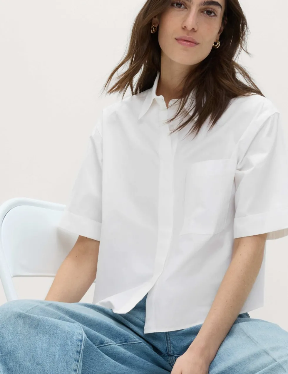 Pure Cotton Collared Boxy Shirt