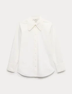 Pure Cotton Collared Frill Detail Shirt