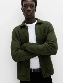 Pure Cotton Collared Knitted Jacket