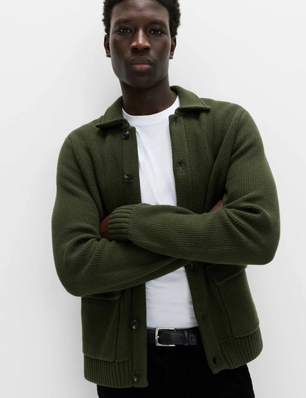 Pure Cotton Collared Knitted Jacket