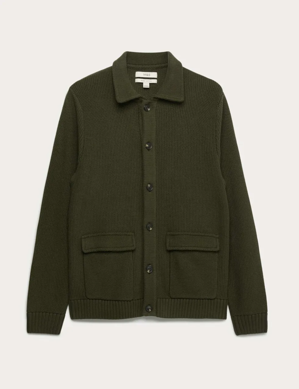 Pure Cotton Collared Knitted Jacket