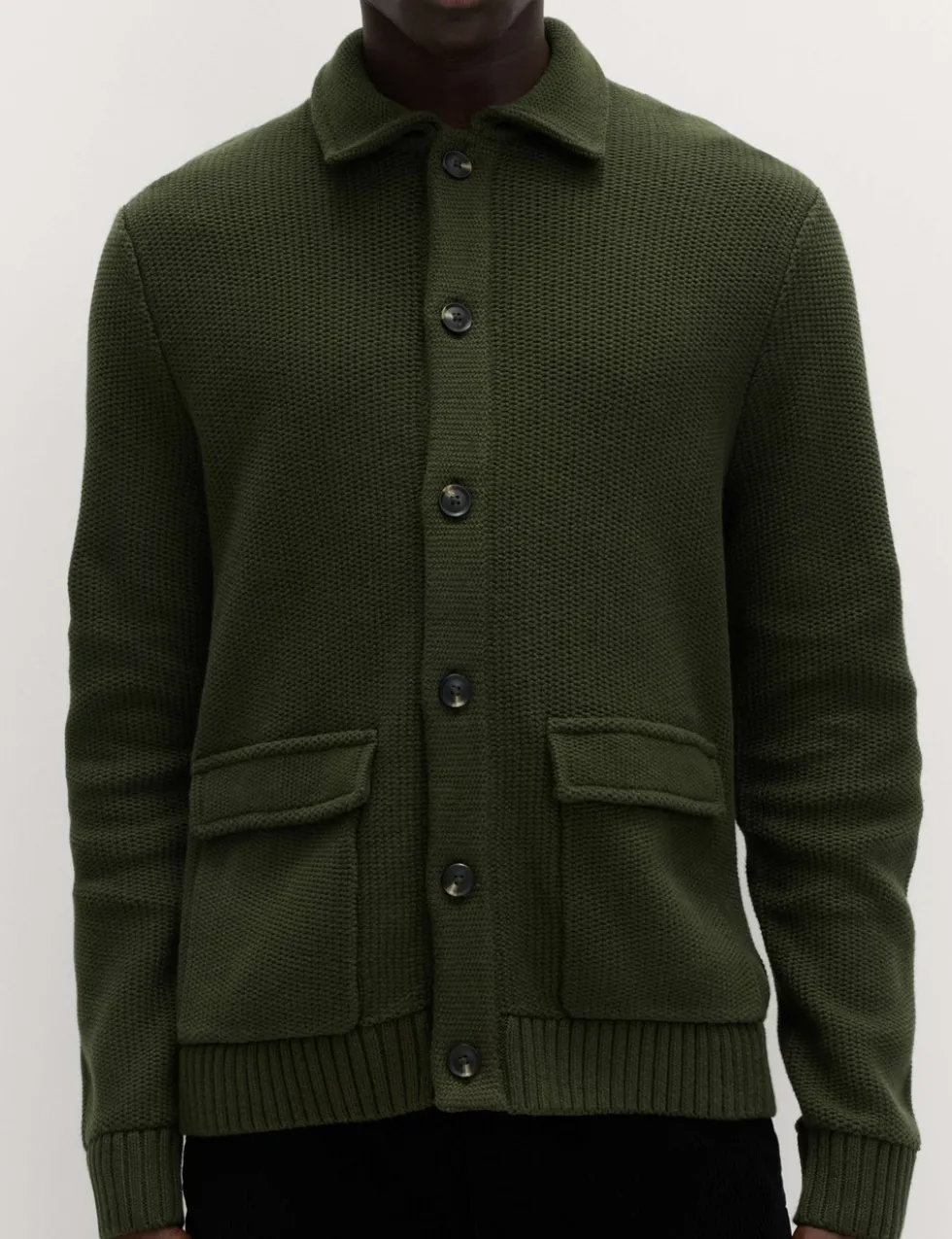 Pure Cotton Collared Knitted Jacket