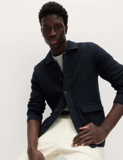Pure Cotton Collared Knitted Jacket