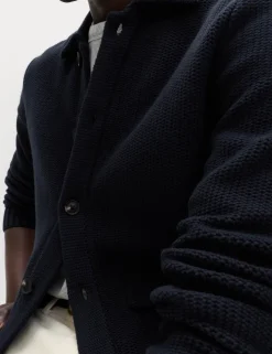 Pure Cotton Collared Knitted Jacket