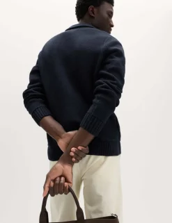 Pure Cotton Collared Knitted Jacket