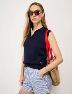 Pure Cotton Collared Knitted Vest