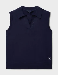 Pure Cotton Collared Knitted Vest