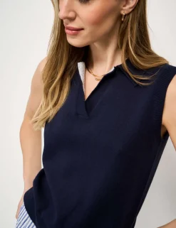 Pure Cotton Collared Knitted Vest