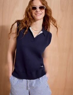 Pure Cotton Collared Knitted Vest