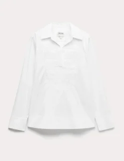 Pure Cotton Collared Relaxed Bib Detail Shirt